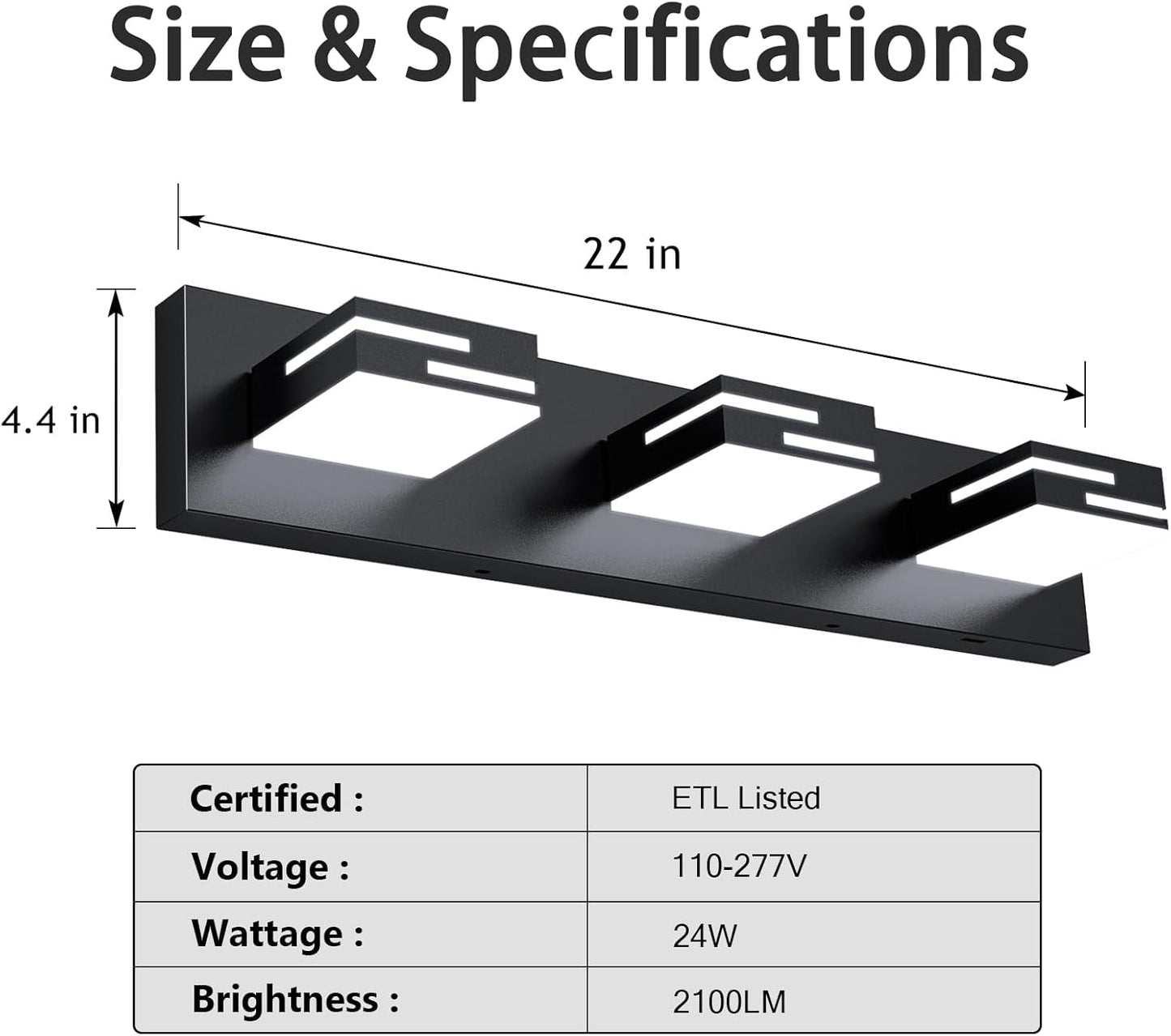 Modern 3 - Light LED Bathroom Vanity Light Fixture - 5CCT Dimmable Matte Black Finish and 350° Rotatable Acrylic Heads, 22 - Inch - The Gadget Guy