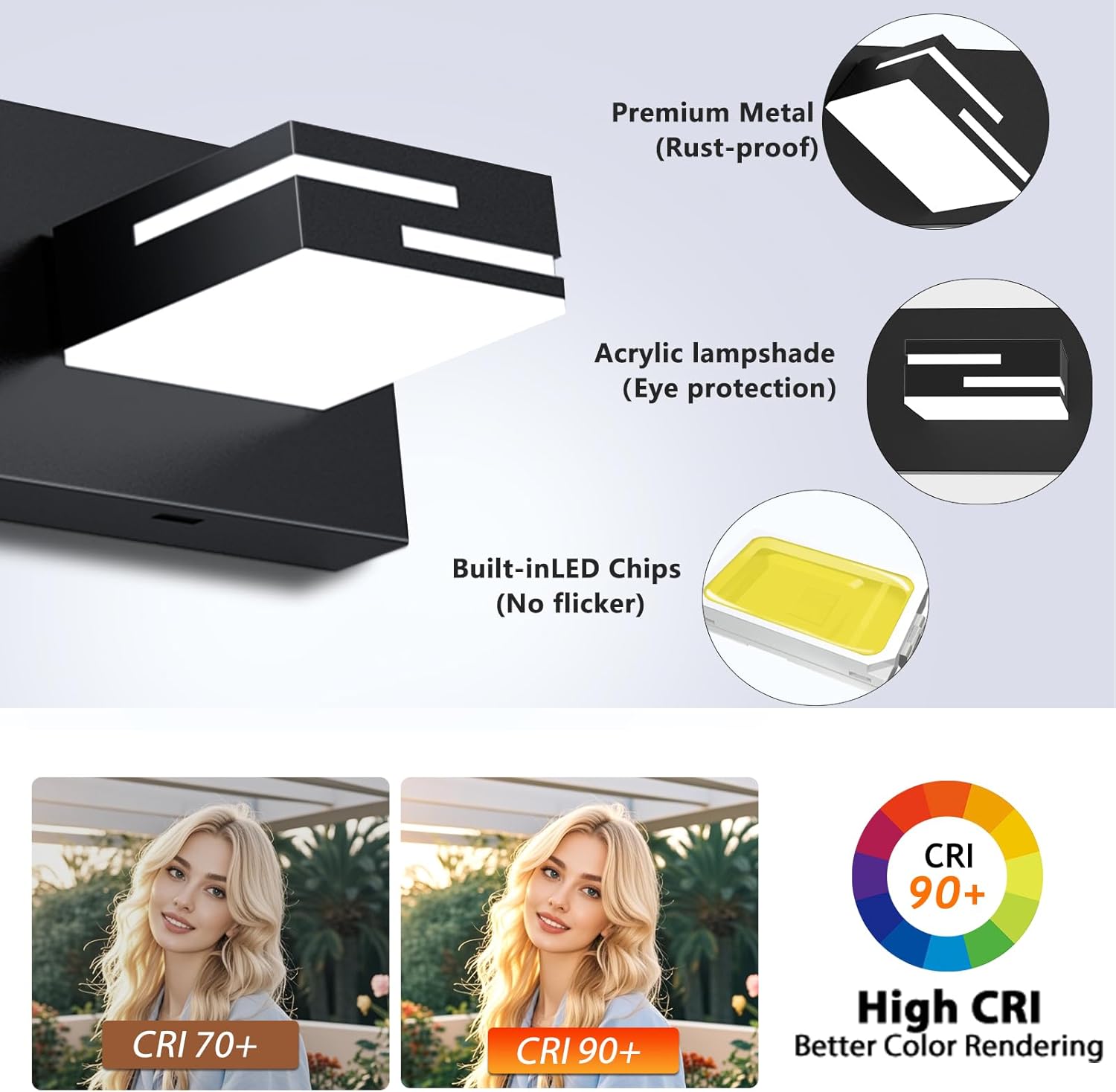 Modern 3 - Light LED Bathroom Vanity Light Fixture - 5CCT Dimmable Matte Black Finish and 350° Rotatable Acrylic Heads, 22 - Inch - The Gadget Guy