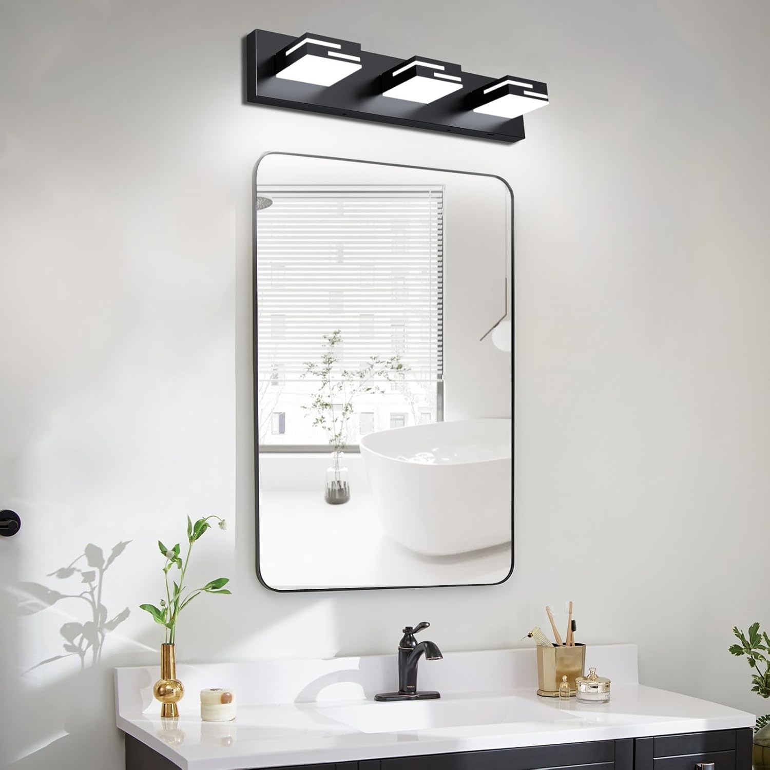 Modern 3 - Light LED Bathroom Vanity Light Fixture - 5CCT Dimmable Matte Black Finish and 350° Rotatable Acrylic Heads, 22 - Inch - The Gadget Guy