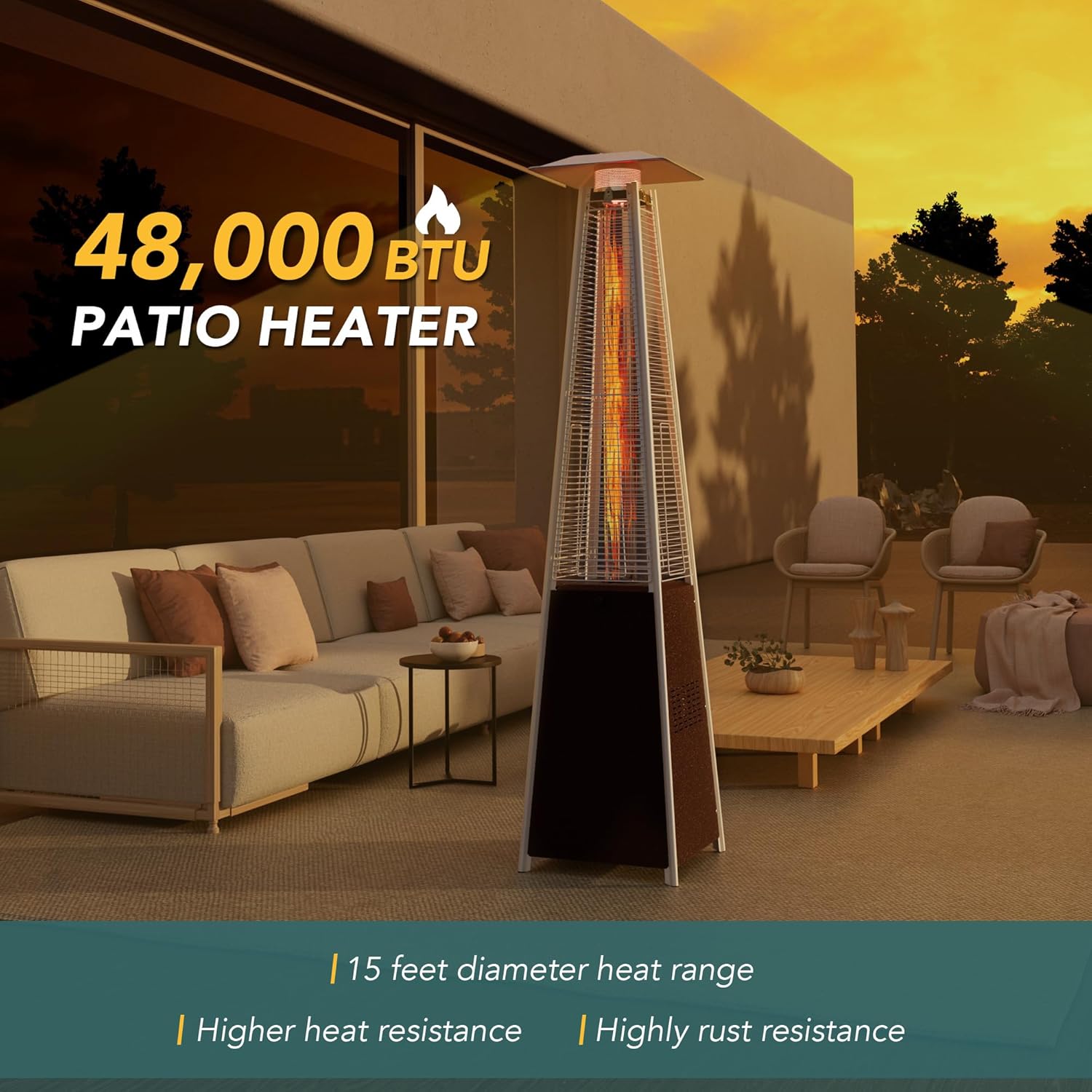 Patio Heater - 48,000 BTU Pyramid Flame - The Gadget Guy