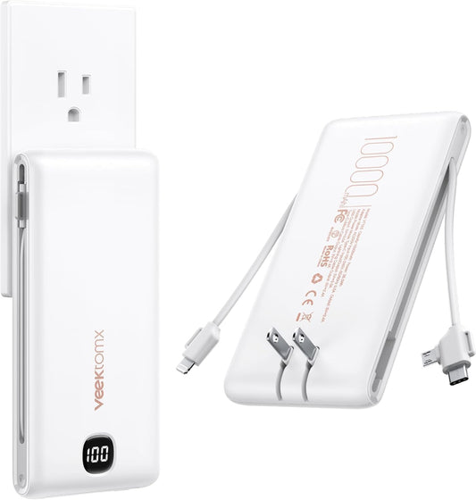 Portable Charger with Built in Cables - 10000Mah, Compatible with all phones - The Gadget Guy