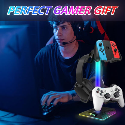 RGB Gaming Headphones Stand - 2 USB Ports Headset Stand with 10 Light Modes - The Gadget Guy
