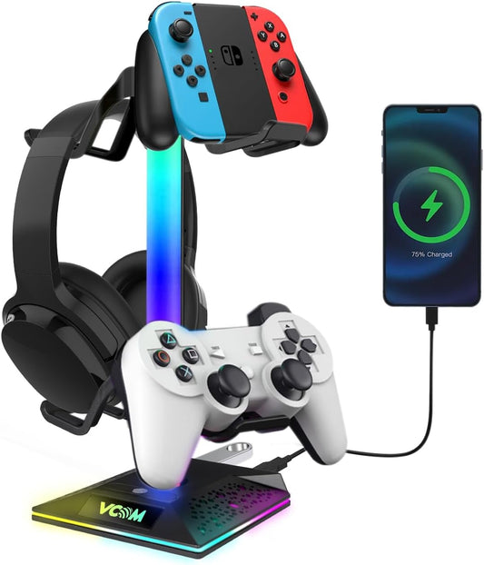 RGB Gaming Headphones Stand - 2 USB Ports Headset Stand with 10 Light Modes - The Gadget Guy