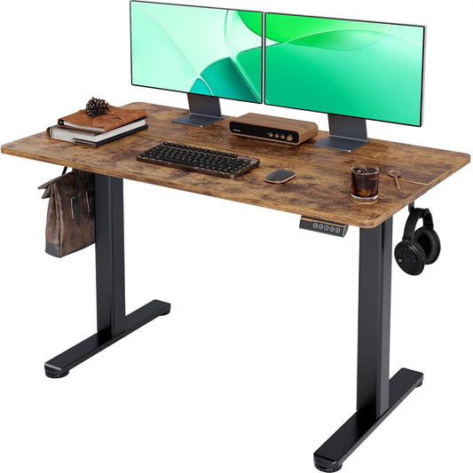 Rustic Brown Electric Standing Desk - Adjustable Height Stand up Desk - The Gadget Guy