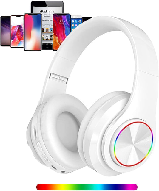 Wireless Bluetooth Headphones with Colorful LED Lights - Built - In Mic, Light Weight, Foldable, Wired Hifi Stereo Headphones - The Gadget Guy