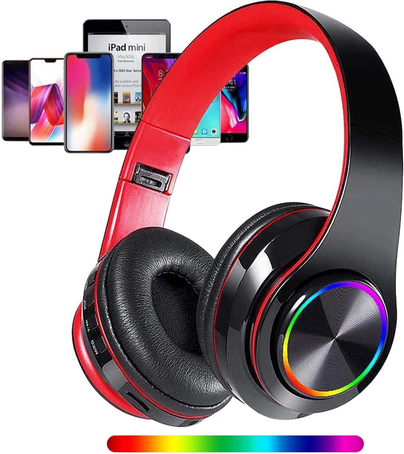 Wireless Bluetooth Headphones with Colorful LED Lights - Built - In Mic, Light Weight, Foldable, Wired Hifi Stereo Headphones - The Gadget Guy