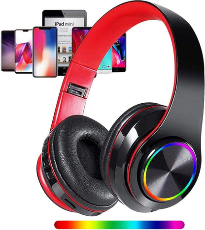 Wireless Bluetooth Headphones with Colorful LED Lights - Built - In Mic, Light Weight, Foldable, Wired Hifi Stereo Headphones - The Gadget Guy