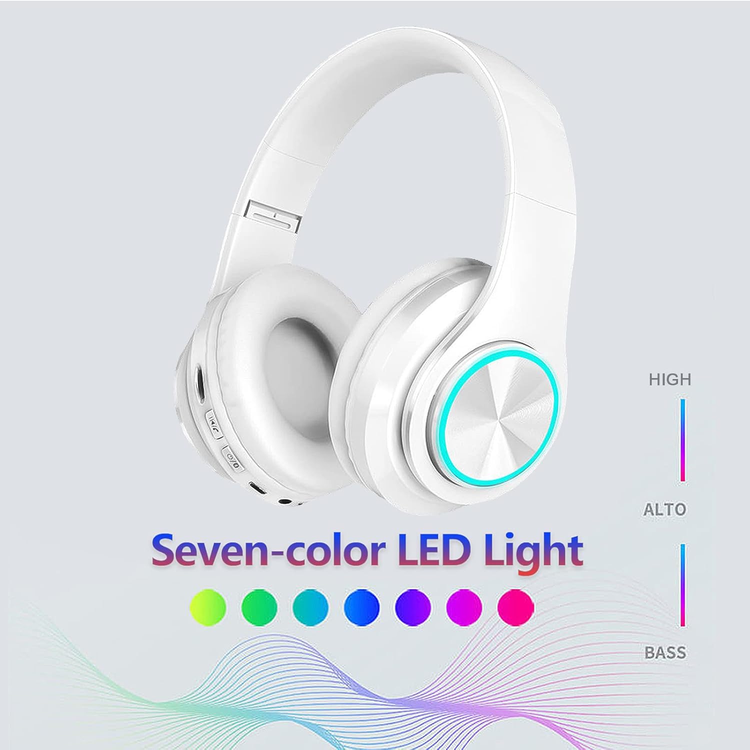 Wireless Bluetooth Headphones with Colorful LED Lights - Built - In Mic, Light Weight, Foldable, Wired Hifi Stereo Headphones - The Gadget Guy