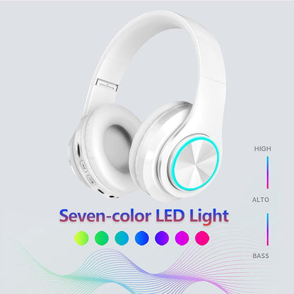 Wireless Bluetooth Headphones with Colorful LED Lights - Built - In Mic, Light Weight, Foldable, Wired Hifi Stereo Headphones - The Gadget Guy