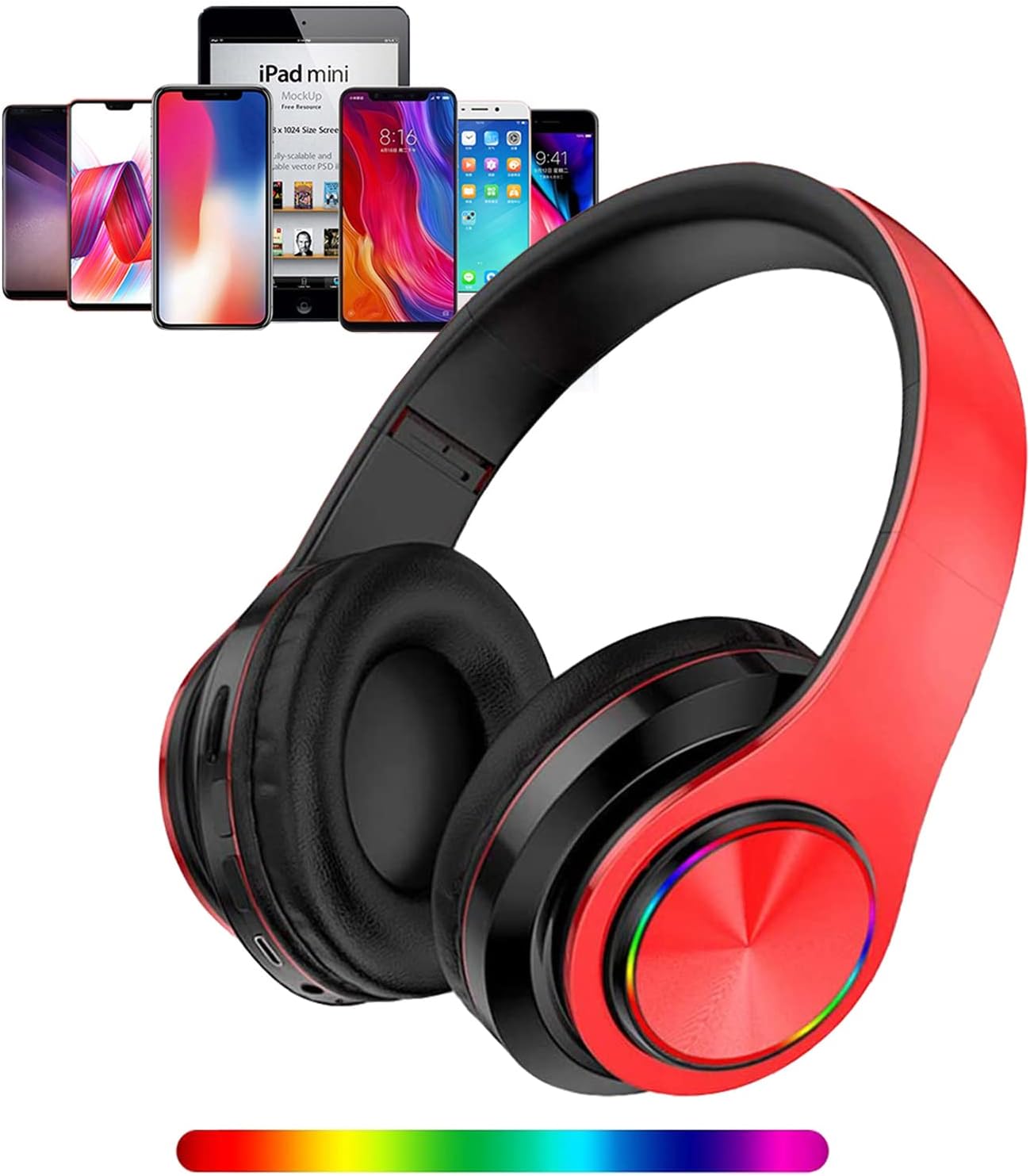 Wireless Bluetooth Headphones with Colorful LED Lights - Built - In Mic, Light Weight, Foldable, Wired Hifi Stereo Headphones - The Gadget Guy
