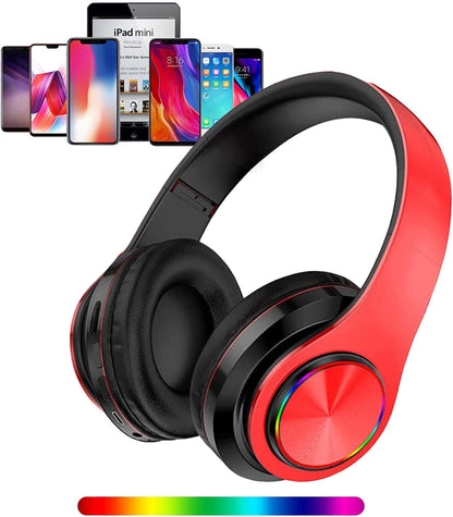 Wireless Bluetooth Headphones with Colorful LED Lights - Built - In Mic, Light Weight, Foldable, Wired Hifi Stereo Headphones - The Gadget Guy