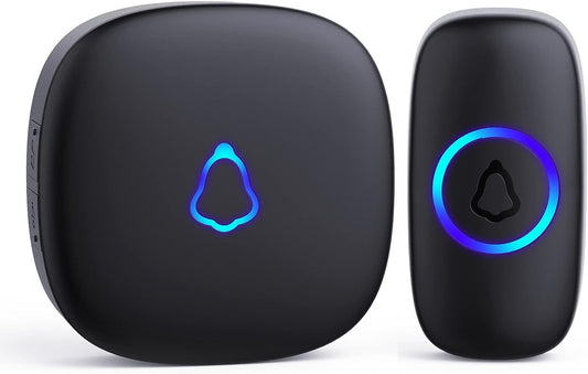 Wireless Doorbell - Easy Installation, Waterproof, Adjustable Volume, 58 Chimes, Colorful LED, 1000Ft Range, M520+F55, Black - The Gadget Guy
