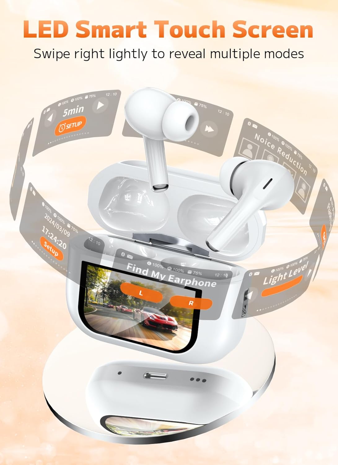 Wireless Earbuds - Bluetooth 5.4 Ear Buds with Multifunctional Touch Screen, ANC/ENC Noise Cancelling Headphones with 48H Playtime - The Gadget Guy